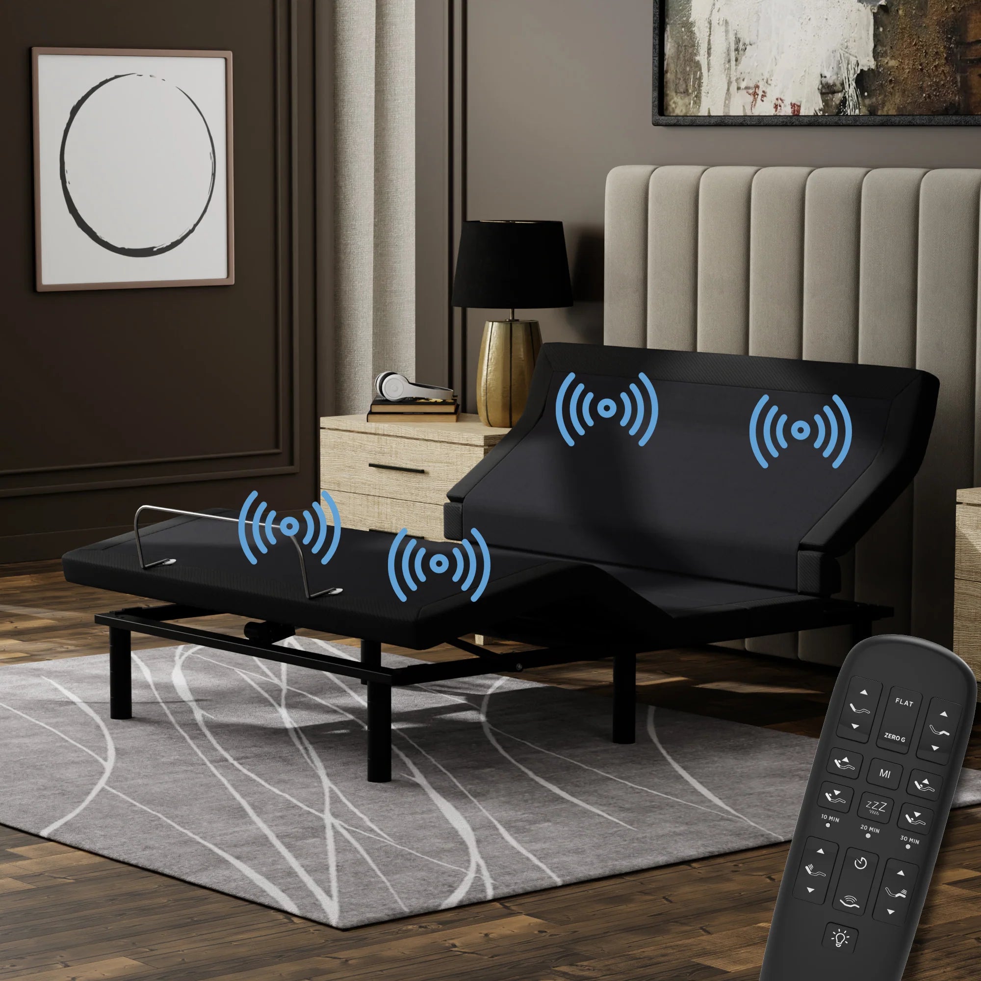 ZZZENSLEEP - e7 Lumbar Adjustable Base - Massage, Pillow Tilt, Nightlight with Sensor, Charging Ports & More
