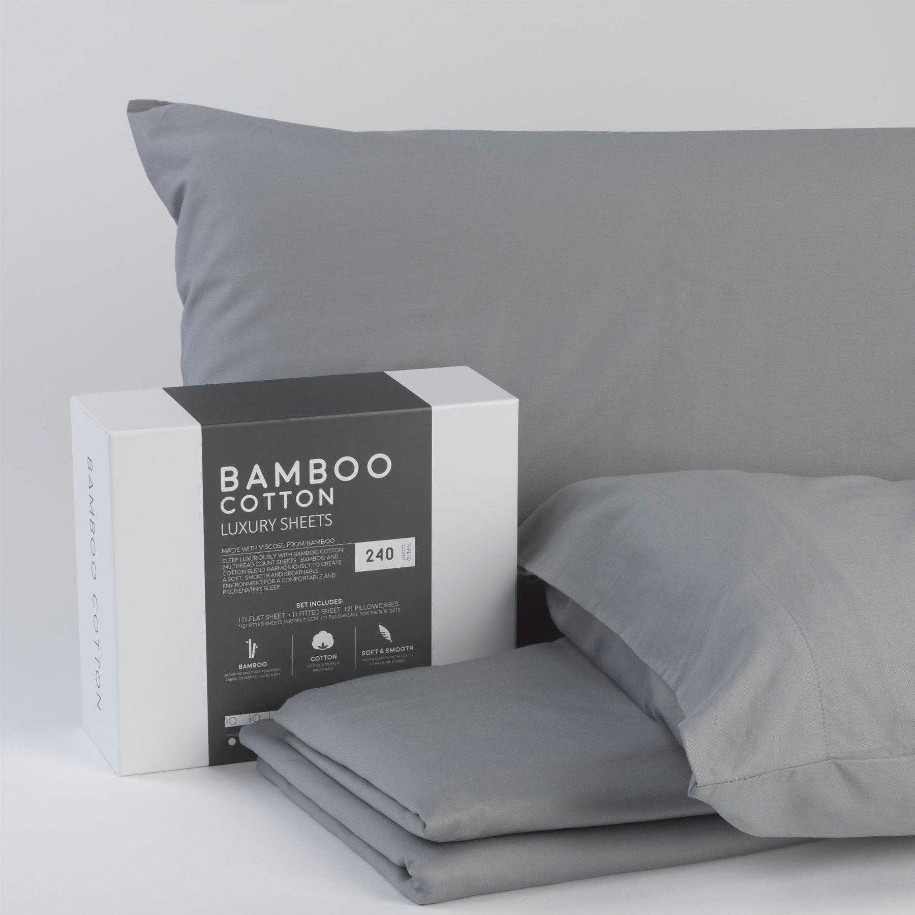 Bamboo Cotton Luxury Bed Sheets - Made with Viscose from Bamboo - Grey