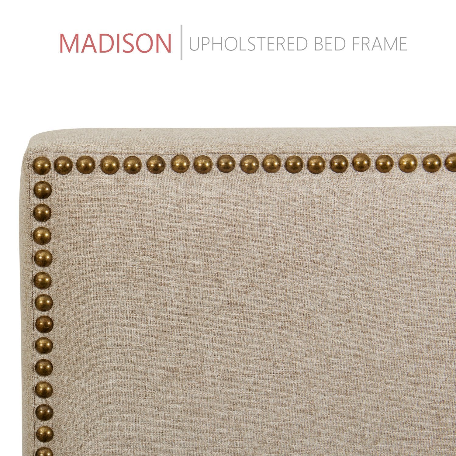 Madison Upholstered Platform Bed, 50" Tall Headboard - Beige Fabric - zzZensleep