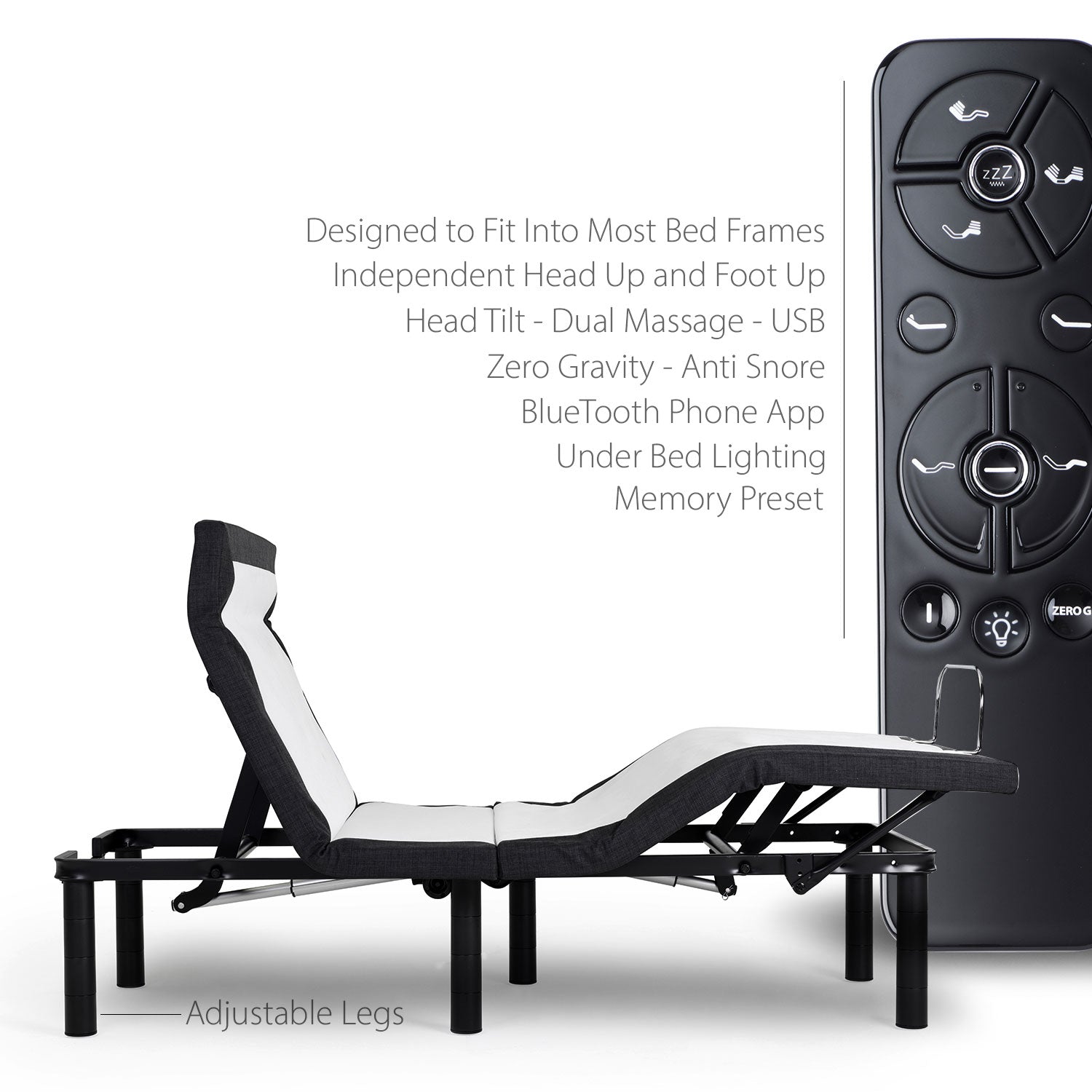 Open Box Return - e5 Head Tilt Adjustable Bed Base with Wireless Remote
