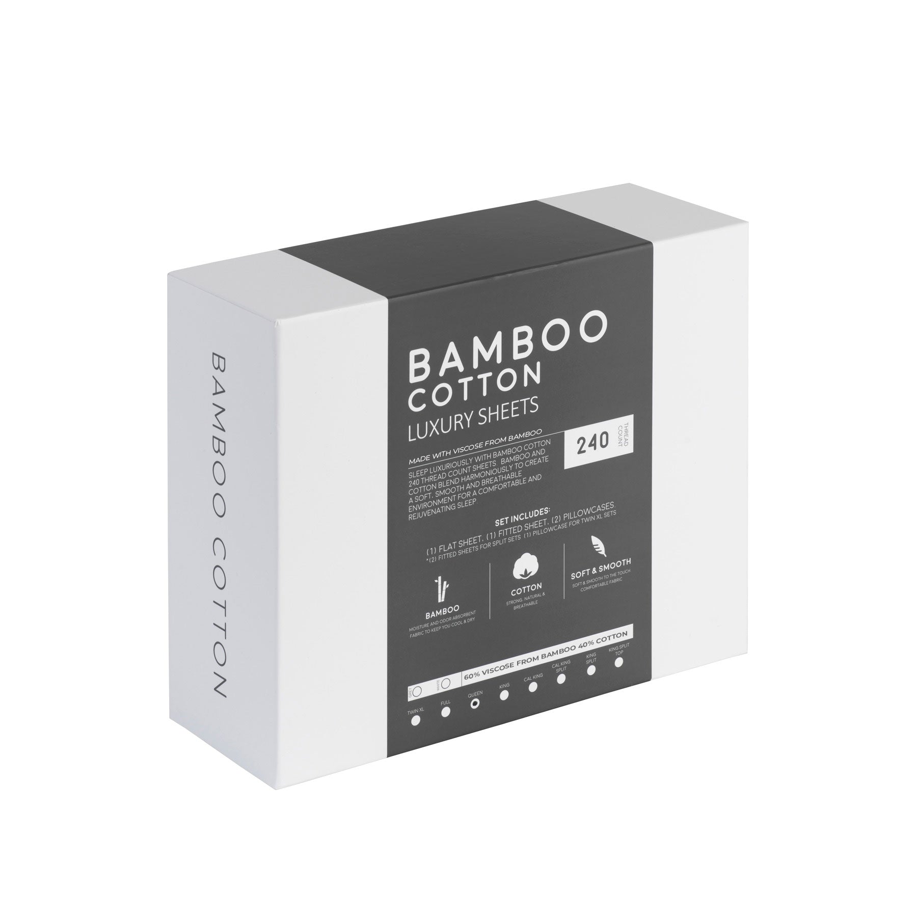 Bamboo Cotton Luxury Bed Sheets - Made with Viscose from Bamboo - Grey